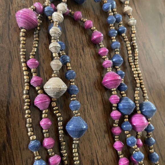 Noonday Collection Pink, Purple & Gray Paper Bead Necklace - SO PRETTY - Picture 4 of 4